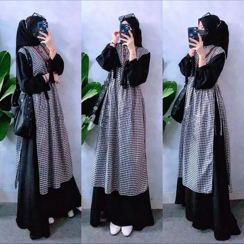 baju Gamis wanita Remaja Korean Style Muslim LD 110 Maxy Aizura Dress Bahan Catton Mix Crinkle Airflow Gamis wanita New Motif Outer Kotak Menyatu Bahan Adem Ukuran Jumbo L XL XXL Fashion Kondangan Simpel 2024 2
