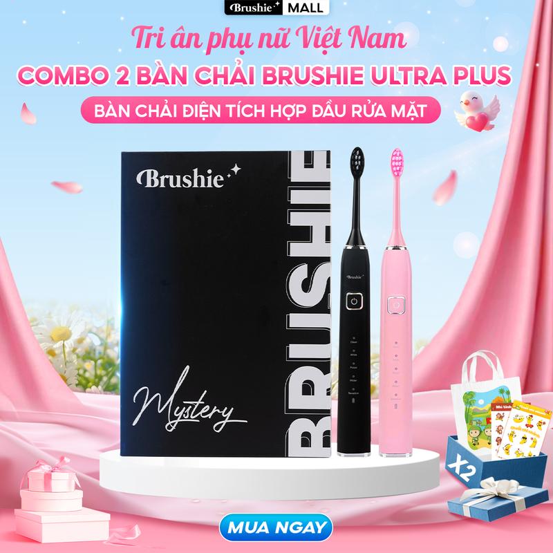 [FLASH SALE GIỚI HẠN] Combo 2 bàn chải điện Brushie Ultra Plus chính hãng tích hợp đầu rửa mặt hỗ trợ làm sạch hiệu quả và tiết kiệm chi phí  [ Bảo hành 1000 NGÀY ] - TẶNG 2 TÚI CANVAS + 4 TẤM STICKER