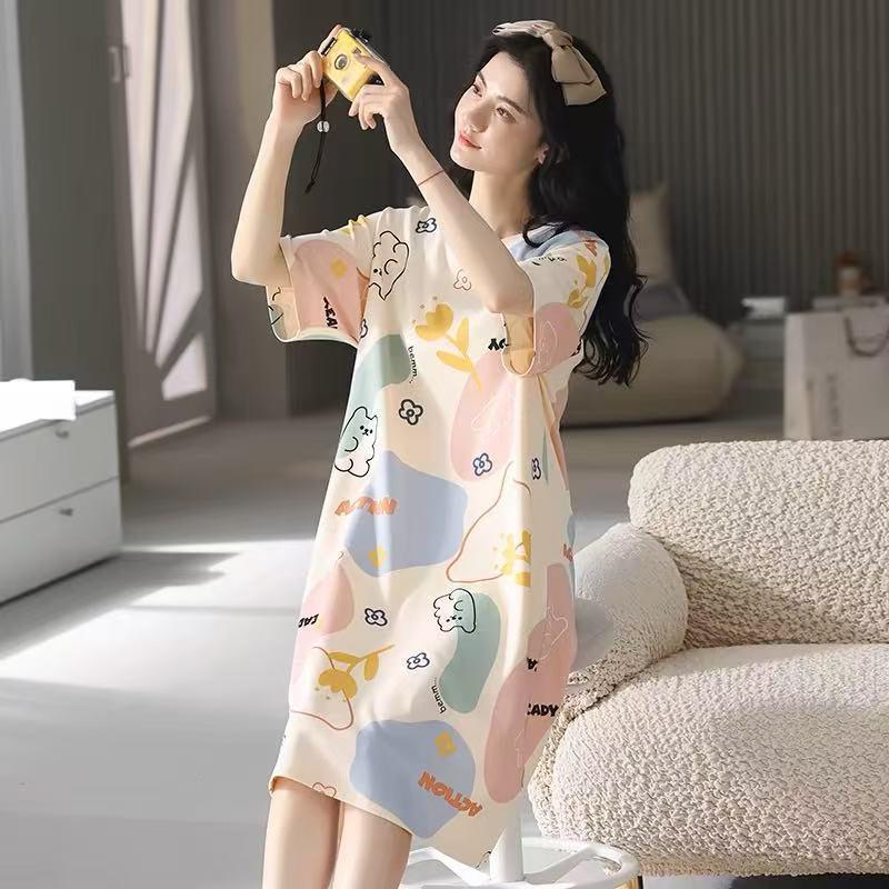 Daster Pendek Wanita Piyama Baju Tidur Dress Santai Kaos Adem All Size 4