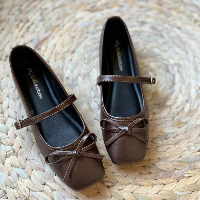 { mã mới } giày bệt nữ đế bằng da lỳ gắn nơ phom mới cute