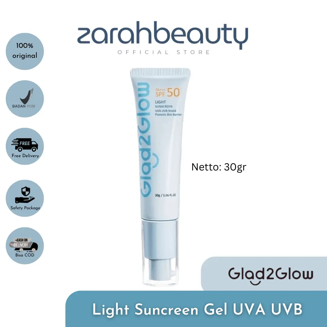 Glad2Glow Sunscreen Gel UV SPF50 PA+++ 30g | 0il-Control Facial Light Sunscreen Sunblock UVAUVB Sun Protection SPF 50 Sunscreen Wajah Extract