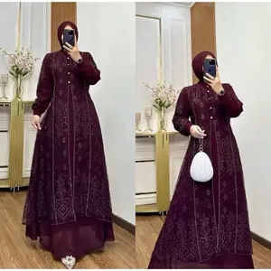 Denara Dress Spesial Burgundy Dress Kondangan gamis Viral ala ning jazil Termurah | Gaun Kondangan Gaun Pesta Terlaris