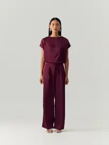 NASL by Nagita Slavina Burgundy Silk Sleeveless Set