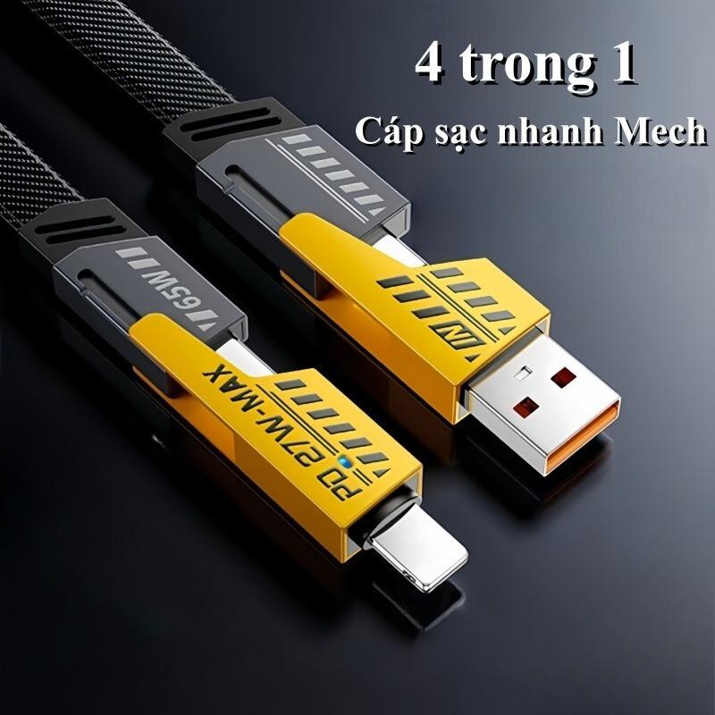 Bộ Sạc Đa Năng 4IN1 65W Cao Cấp 1M, Dây Dù Chống Đứt - Cho USB-Type C, C- C, Type C- i.P, USB-i.P- Hàng sẵn kho