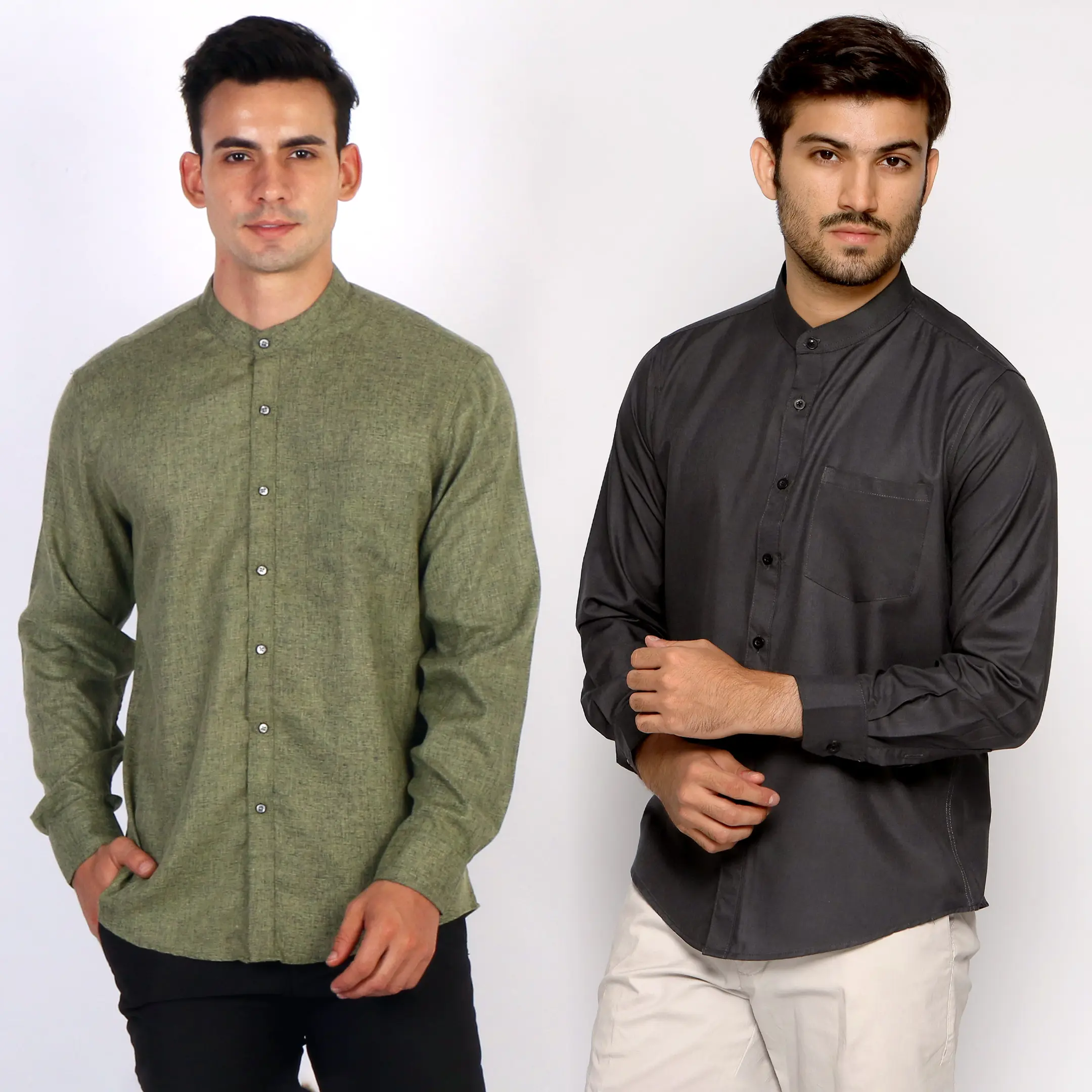 Simple Perfect Baju Kemeja Pria Lengan Panjang Kerah Shanghai | Kemeja Koko Two Tone