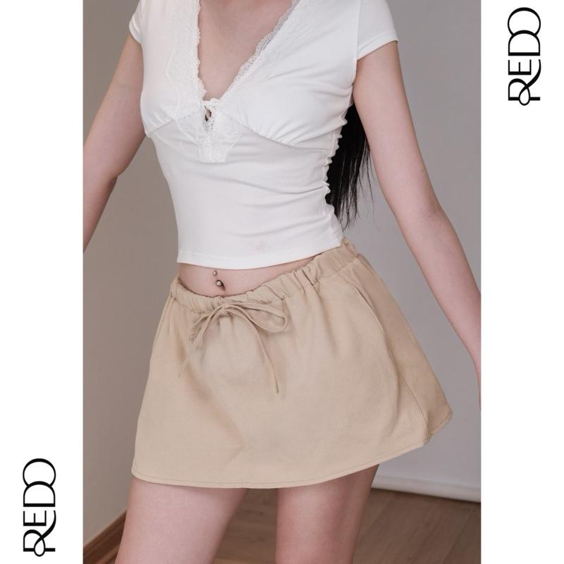 | Redo.Lab | CHÂN VÁY KAKI FORM CHỮ A CẠP CHUN DÂY RÚT CÓ QUẦN BẢO HỘ CHE DÁNG TÔN EO PHONG CÁCH HÀN QUỐC DỄ PHỐI ĐỒ