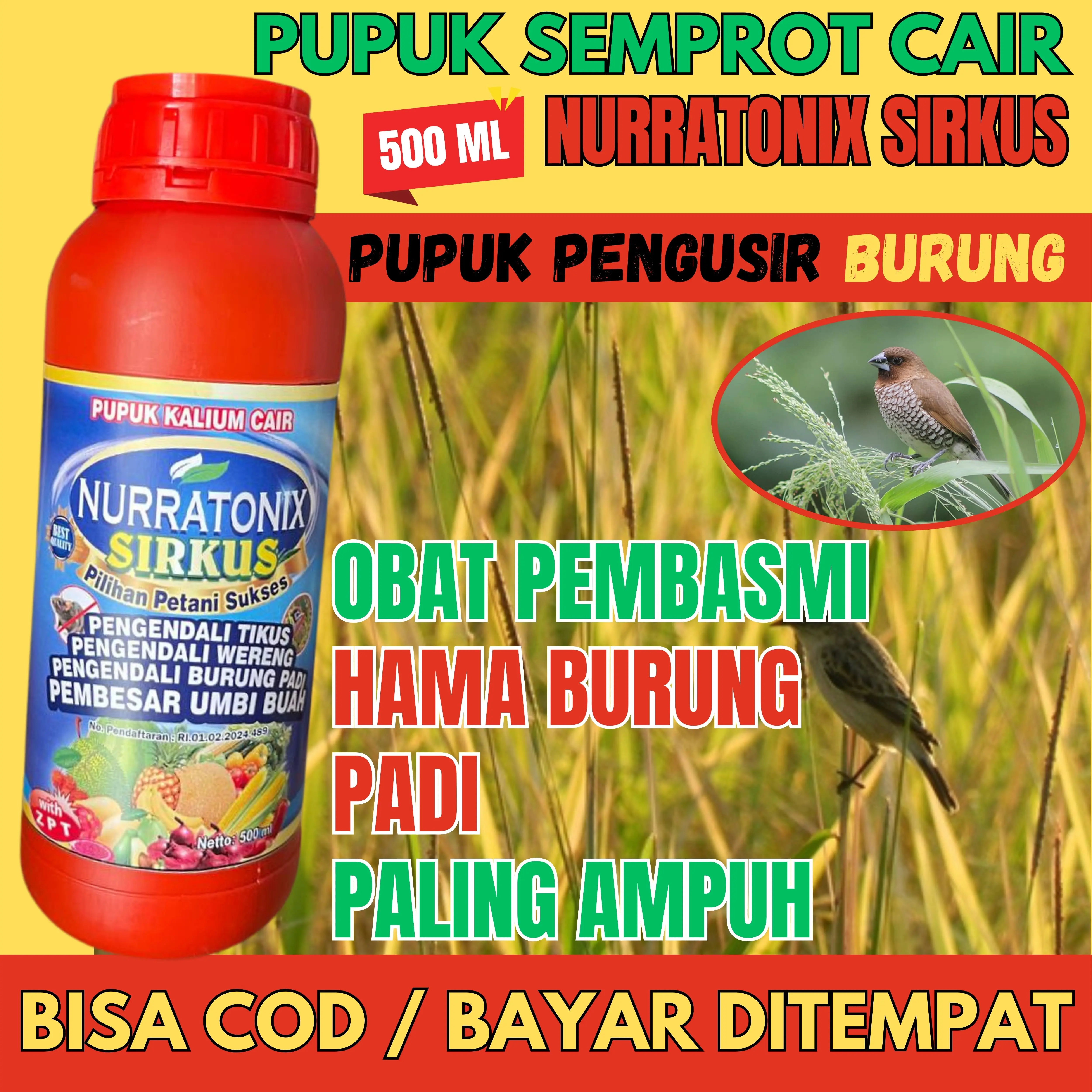 COD NURRATONIX SIRKUS PENGUSIR BURUNG PIIT - Obat Semprot Pengusir Hama Burung Piit Di Lahan Pertanian