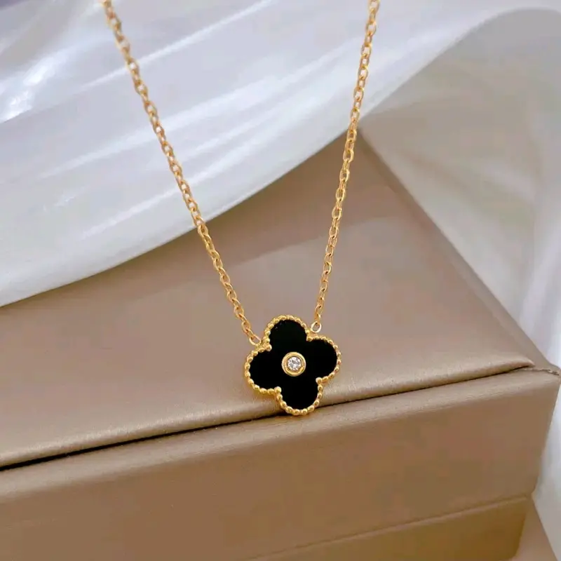 Kalung Wanita Titanium Rantai Nuri Liontin Bunga Permata Cantik Anti Karat Anti Luntur 1