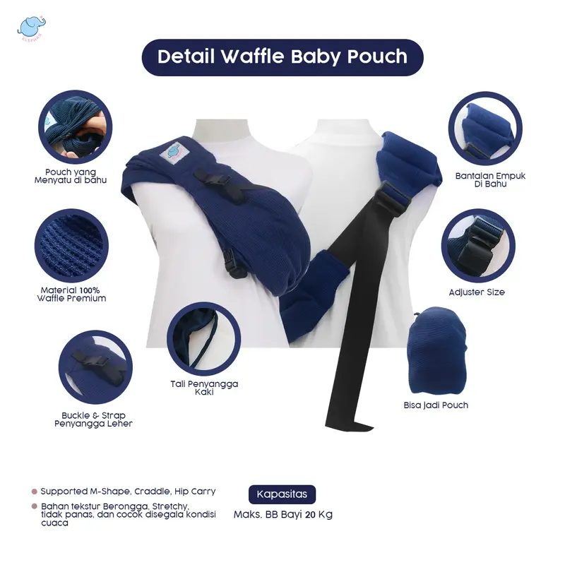 Elephas Waffle Baby Pouch - Gendongan Bayi Gendongan Instan  Jarik Premium Gendongan Mshape Bergaransi Bisa dari Newborn hingga Toddler multifungsi bepergian 1