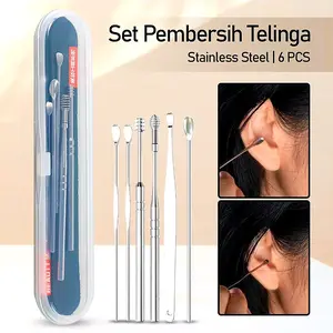 Set Pembersih Telinga Stainless Steel 6 PCS Alat Pembersih Telinga Stainless Steel untuk Kesehatan Telinga