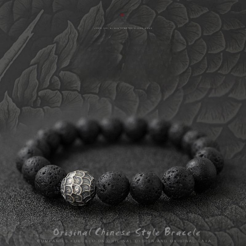 Vòng Tay Hạt Hợp Thời Trang Cho Nam, Hạt May Mắn, Đồ Trang Trí Tay Cho Bé Trai, Đá Núi Lửa Obsidian Đơn Giản 0