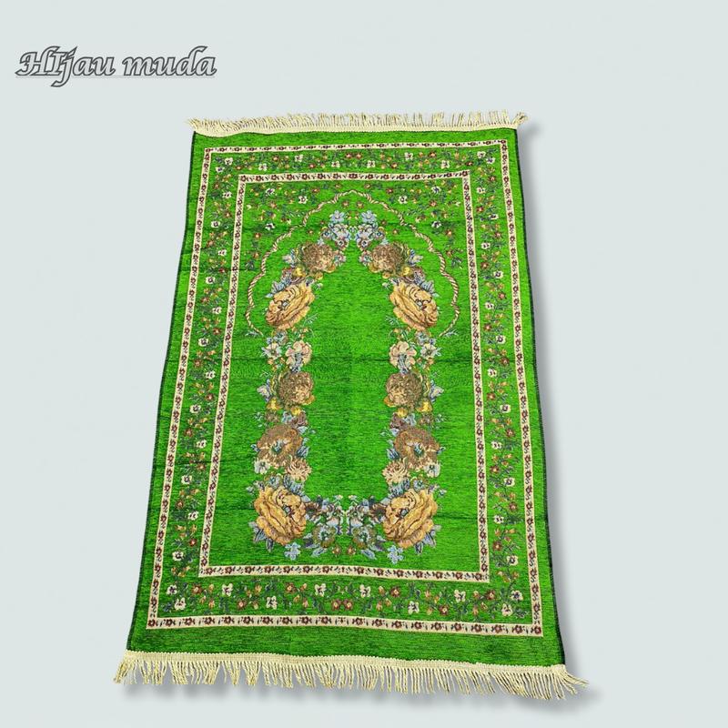Sajadah turkey rajut motif bunga raudhoh, ukuran 110x70 cm, sajadah travel premium murah 8