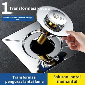 Saluran pembuangan lantai kamarmandi pipa dorong ke bawah penghilang bauartefak penutup penyegel inti pantulan saluranpembuangan lantai universal yang dioperasikan dengan kaki