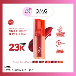 OMG Oh My Glam Glassy Lip Tint 2g - Lip Tint Warna Intense Tahan 12 Jam BPOM Halal Skincare Infused 3x Moisturizing Effects Lipstick Bibir Wanita Lipstik Burgundy Ombre Acid