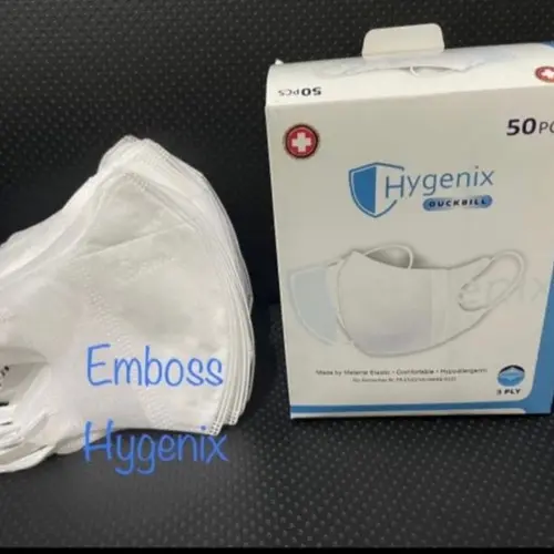 Masker Duckbill Earloop Dewasa 3ply Hygenix Emboss isi 50pcs Kemenkes 0