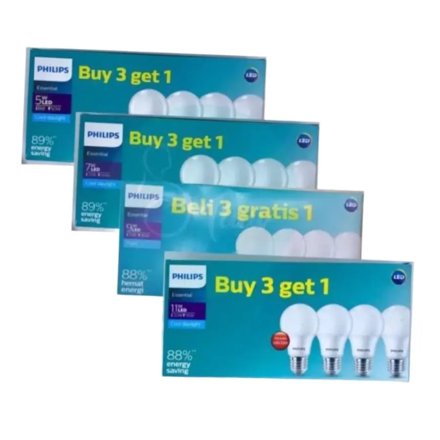 PHILIPS LEDBULB ESSENTIAL LED 3 GRATIS 1 ISI 4PCS - PUTIH