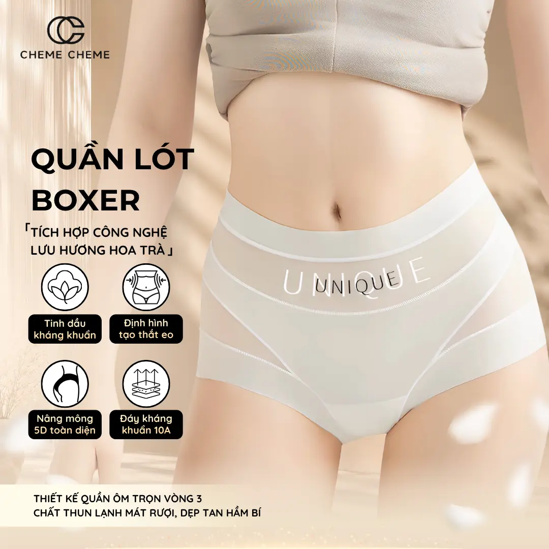 [CHEME CHEME] Quần Lót Boxer Cạp Trung – Che Bụng Mỡ Dưới – Tinh Dầu Camellia – Liền Mạch - 2026-302