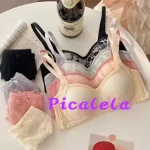 (Set Bra+ Celana ) Girls new lace bra underwear female sweet no steel ring small chest gathered high school students comfortable Japanese bra