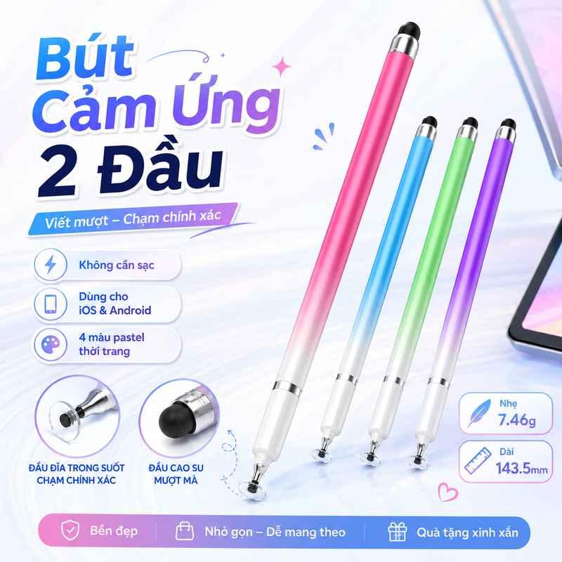 Bút cảm ứng 2 trong 1 với đế hút hình bánh macaron, bút cảm ứng với đầu bút cảm ứng điện dung.
