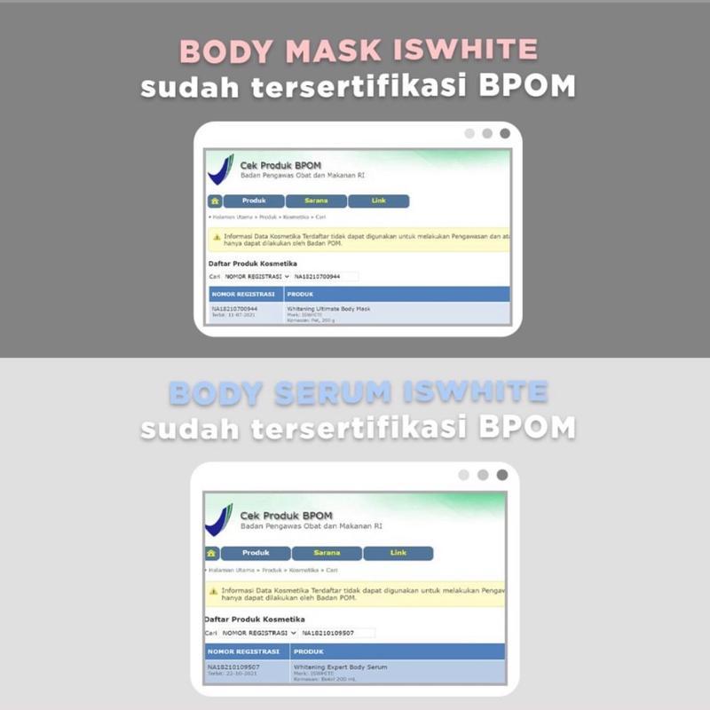 [GET FREE POUCH DAN SPATULA] ISWHITE Bodycare Glowing Package Body Mask Body Serum Pencerah Tubuh Lotion Peach Extract Niacinamide BPOM Mencerahkan 6