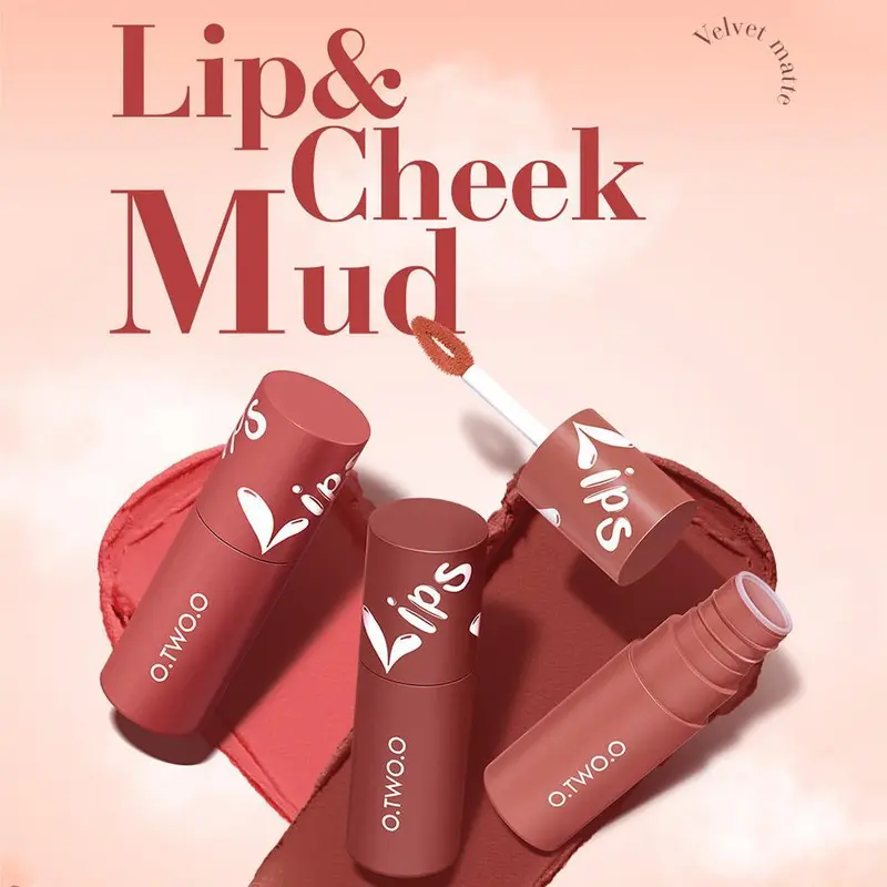 O.TWO.O Velvet Matte Lipstick Dual-use Lip & Cheek Mud Lip Tint Gloss Waterproof 1