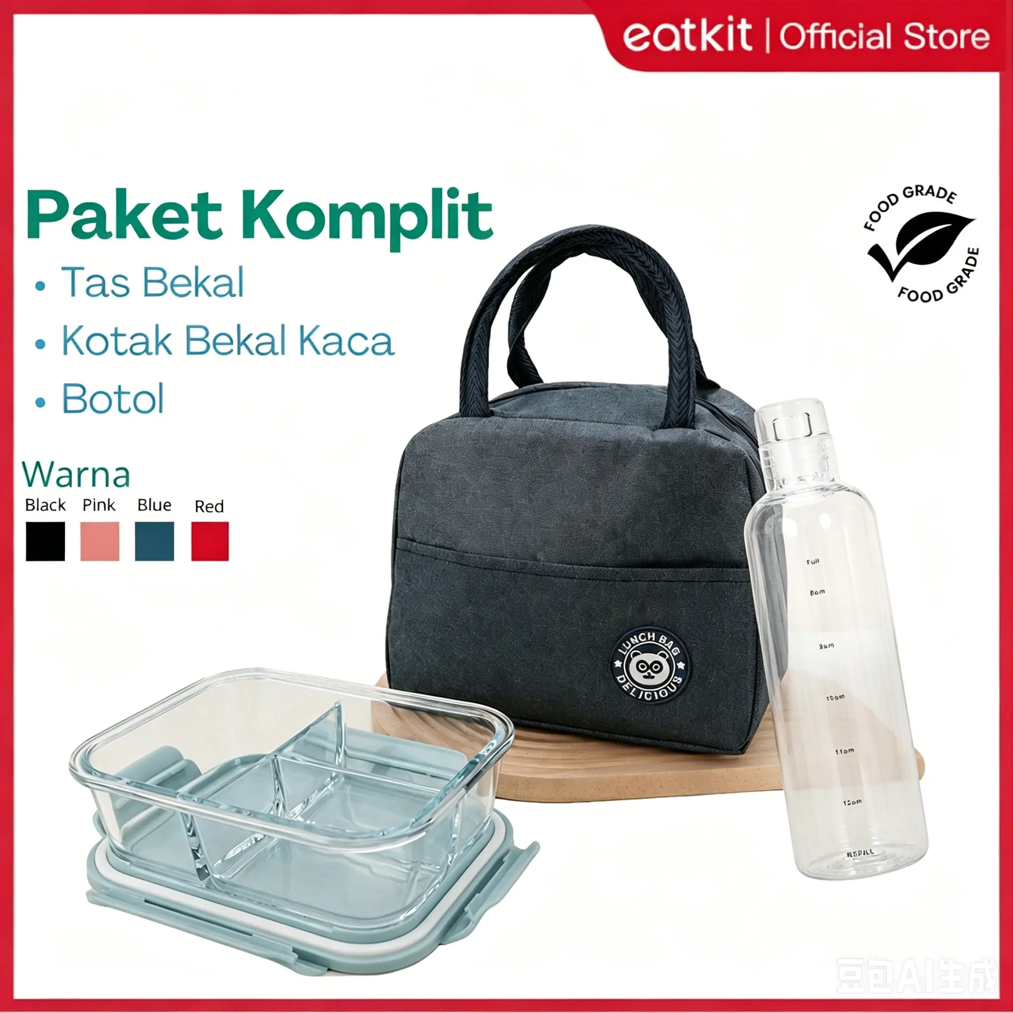 【COD】Eatkit Kotak Makan Kaca Tahan Panas｜Bisa Microwave｜Dengan Sekat｜Penyimpanan Makanan
