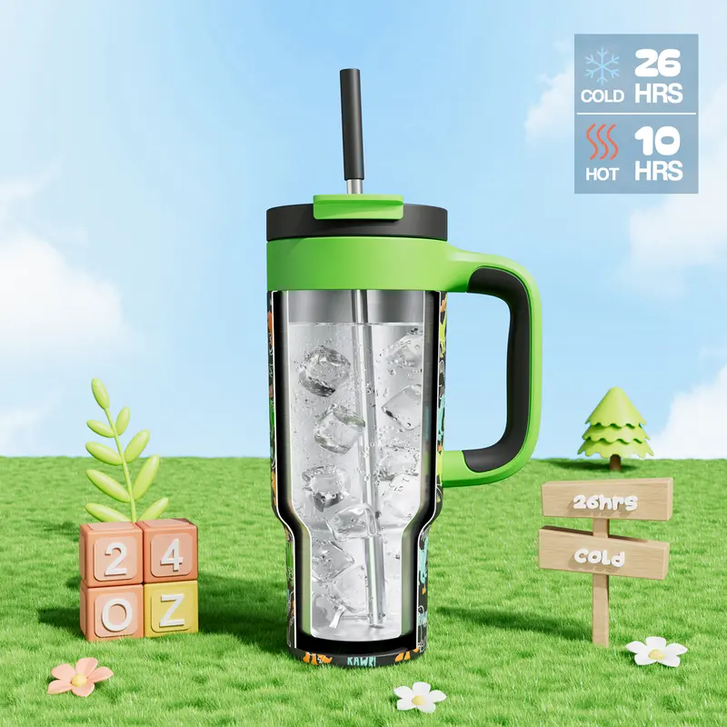POWCAN 【NEW theme】24oz Insulated Tumblers With Handle And Straw  Stainless Steel Tumbler Cups With Lid| Insulated Cup Reusable Stainless Steel Water Bottle Travel Mug Cupholder Friendly | Gifts for LOVER Him Her 1