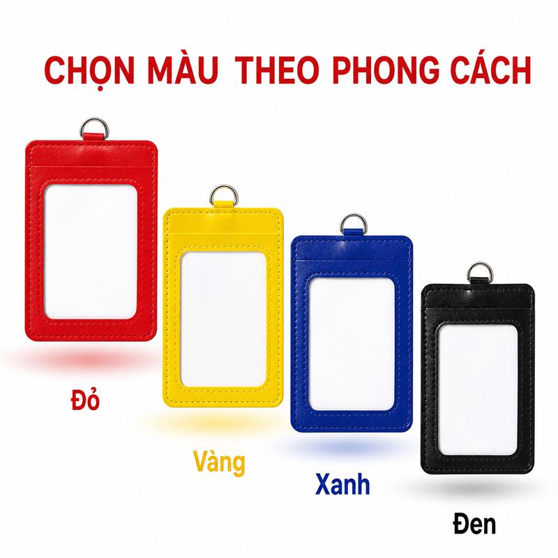 Bao Đựng Thẻ Da PU Hai Ngăn (11x7.3cm, Kèm Dây Đeo) Chống Thấm Nhiều Màu Cho Học Sinh Nhân Viên