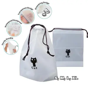 Tas Serut Plastik Travel Pouch Organizer Bag Kantong S M L XL Transparan Tali Material PE Kualitas Terjamin Buka Tutup Mudah Waterproof Dustproof Drawstring Design Cat Design