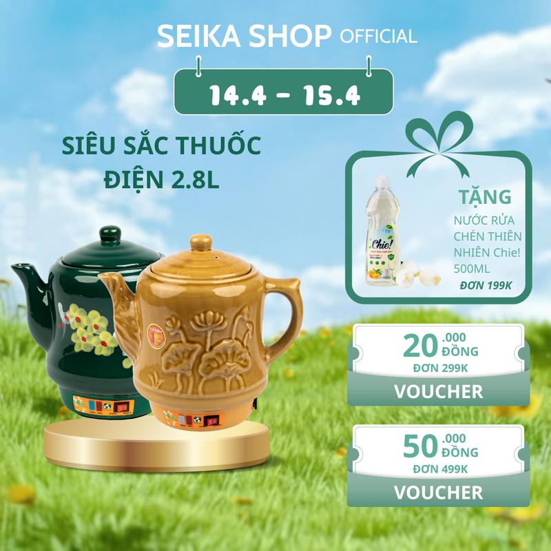  Siêu Sắc Thuốc Tự Động Ấm Sắc Thuốc Bằng Điện SEIKA 2.8L Gốm Bát Tràng Chịu Nhiệt Cao Cấp - SKS 28X 