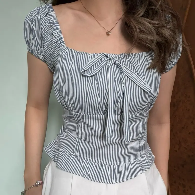 [WL01] LACHEL Hyacinth Ribbon Puff Top / Atasan Wanita Pita Puff 2 Ways Use Top - Fashion Pakaian Wanita TikShop.id