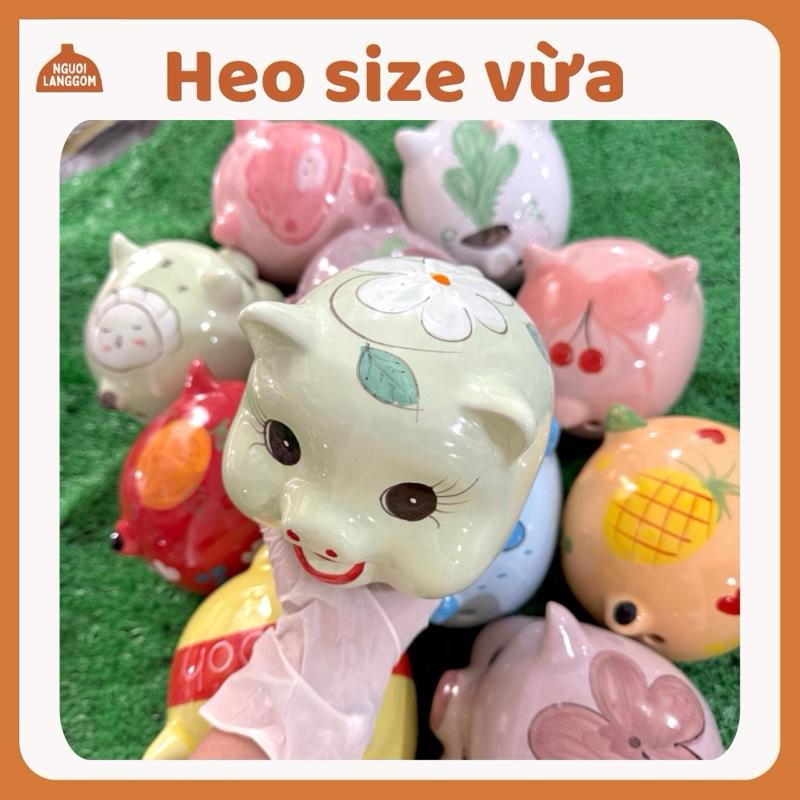   Lỗ Tròn  Lợn đất heo đất ống heo tiết kiệm - Heo size vừa họa tiết truyền thống KÍCH CỠ 12x14x12 - Bát Tràng 