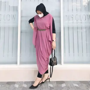 Outer Kaftan RINJANI Pakaian Kondangan Wanita Hari Raya Lebaran Dress Muslim Diamond Fit Panjang Gamis Bunga Polos Cokelat Dewasa Rayon Remaja Hitam Gaun Motif Atasan
