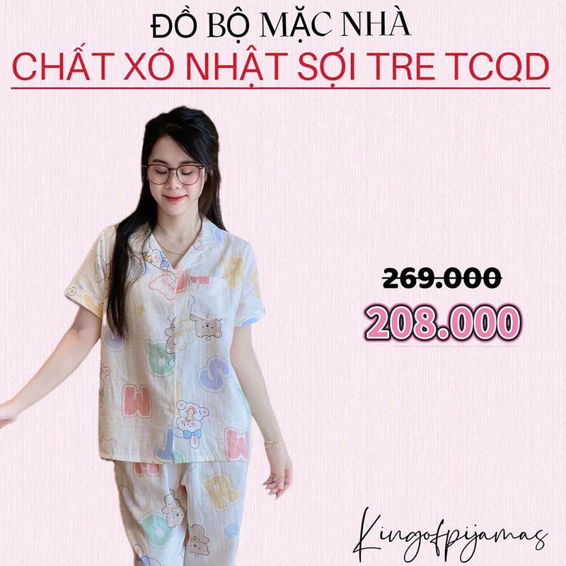 Bộ pijama bộ mặc nhà kingofpijamas Xô nhật sợi tre tay cộc quần dài siêu mát 2023 7