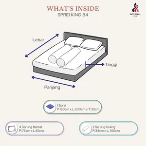 Vallery Quincy- Sprei King 180 200 Tinggi 30Cm Bantal 4 - Riana - Riana