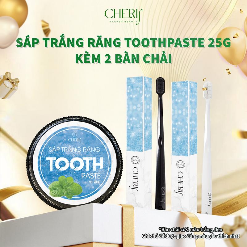  1 hủ 25g + 2 BC Kem trắng răng thảo dược dạng sáp Tooth Paste 25gr + Bàn chải lông tơ cao cấp cho nữ 
