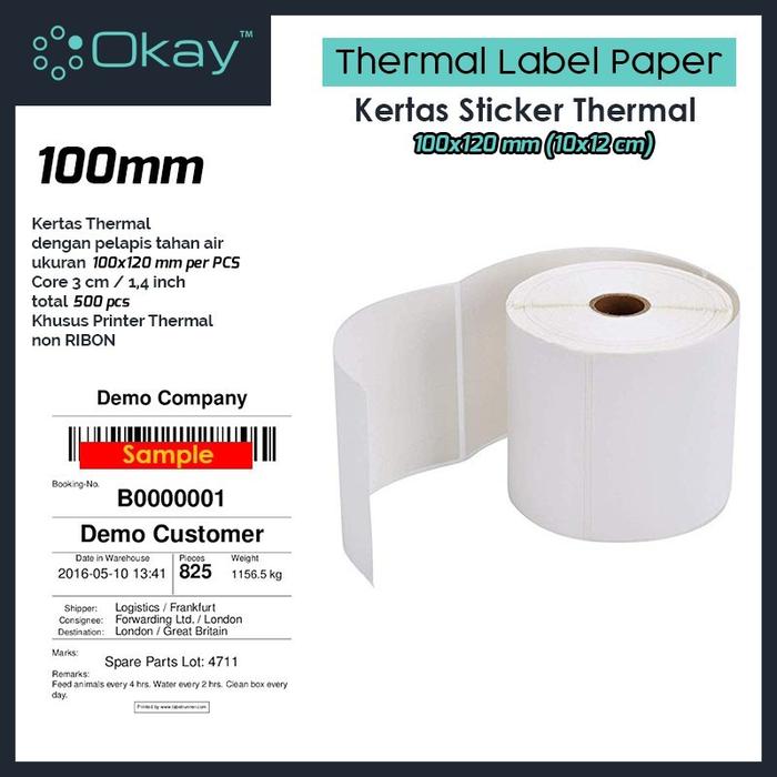 Gambar KERTAS THERMAL LABEL 100X120 mm STICKER LABEL Isi 500 pcs Roll Stiker Tanpa Tinta - MERK OKAY dari Okay Indonesia Kota Administrasi Jakarta Utara Tokopedia