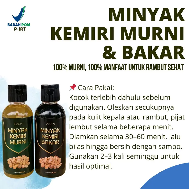 Minyak Kemiri Murni dan Bakar Organik Netto 100 Ml & 60 Ml Nutrisi Rambut Haircare Perawatan minyak kemiri kemiri bakar 8
