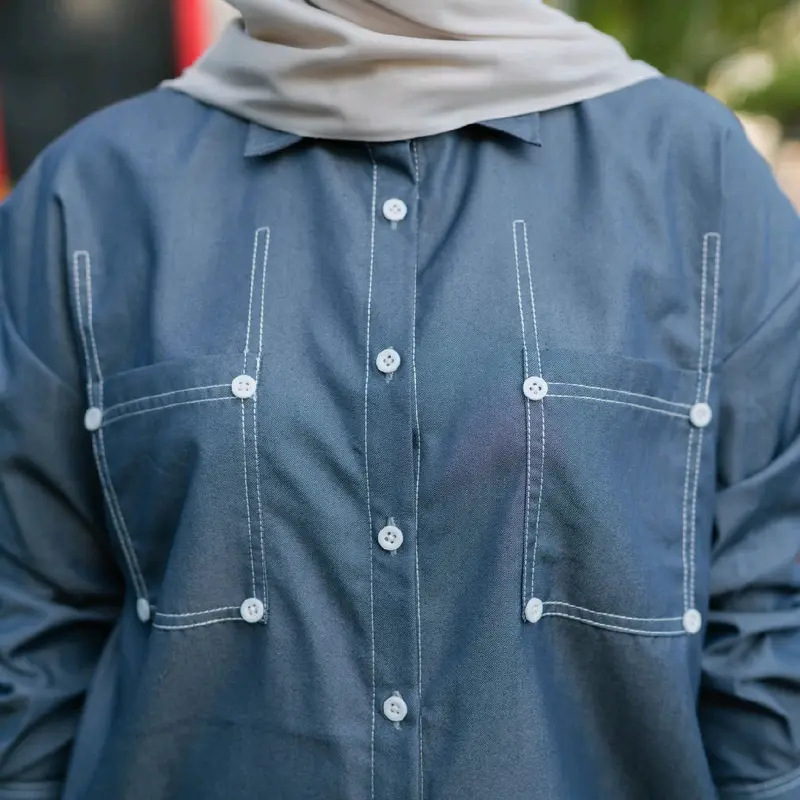 Yura Blouse Atasan Wanita Motif Polos Bahan Denim  Baju kancing Casual Formal Nyaman Oversize Tangan Panjang Manset Muslim Kerja Kantor kemeja viral 2