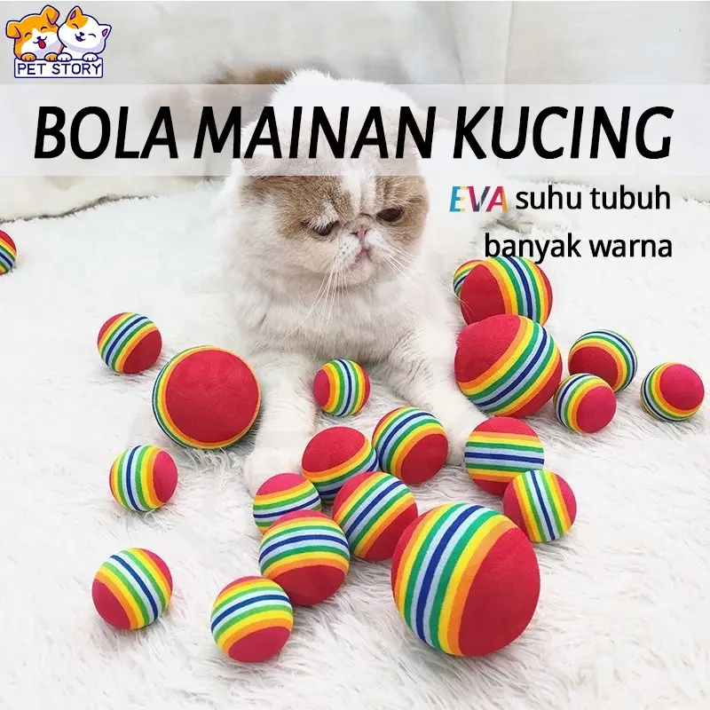 mainan bola berwarna pelangi untuk kucing elatis rendah mainan interaktif asksesoris hewan peliharaan