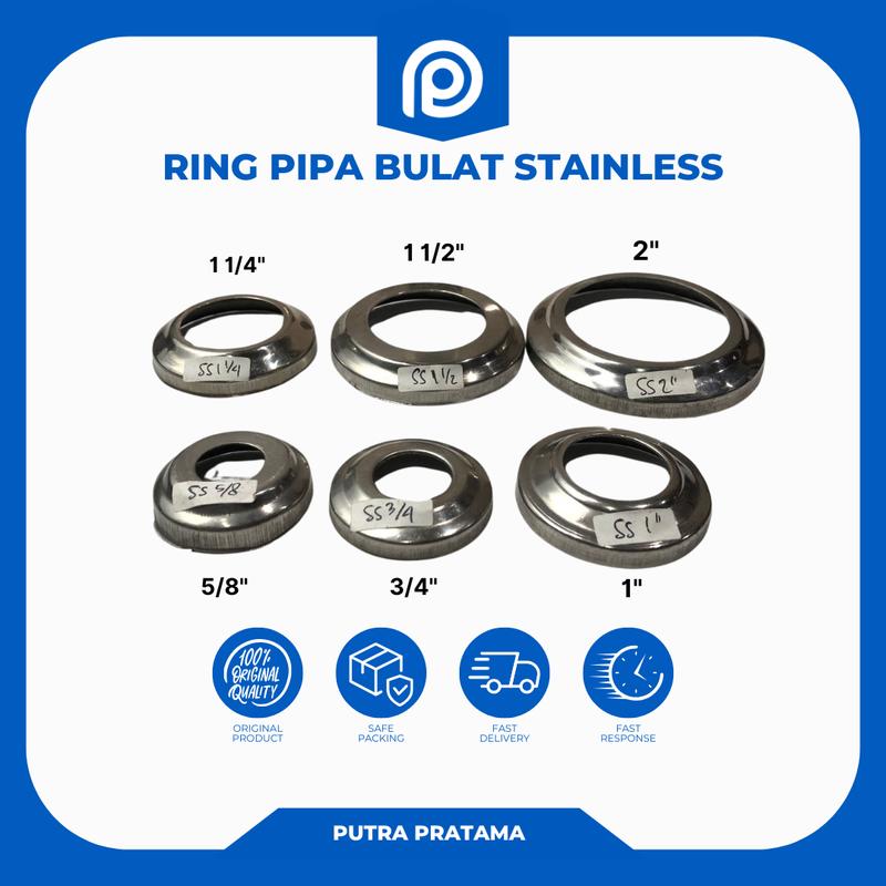 RING PIPA BULAT STAINLESS 5/8", 3/4", 1", 1 1/4", 1 1/2", 2" | PLENDES ORNAMEN PAGAR RING PIPA RING STAINLESS 1