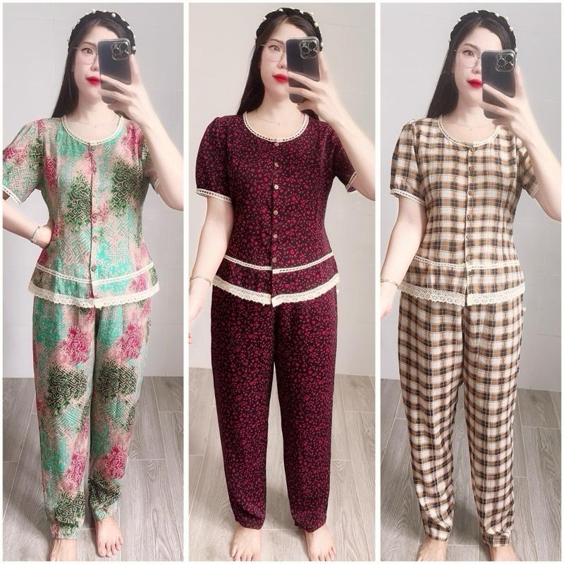   N1 -Đồ Bộ Nữ Cổ Ren ,Tay Ngắn Quần Dài Chất Lụa Mango Mềm Mát Thích Hợp Cho Mọi Lứa tuổi 