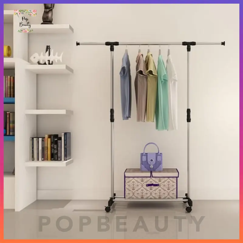 Standing Hanger Pakaian Single dengan 4 Roda 1