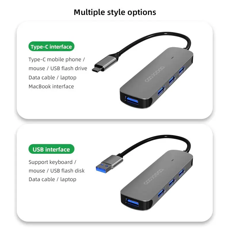 GOOJODOQ Premium 4-in-1 USB Type A / Type C USB 3.0 Hub for Mobile Phone PC - USB Type-A 2