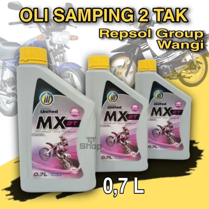 oli samping Wangi 2 tak VELO dan MX united parfume low smoke Repsol group 0.7Liter oli samping Kendaraan WANGI Mesin Motorcycle 1
