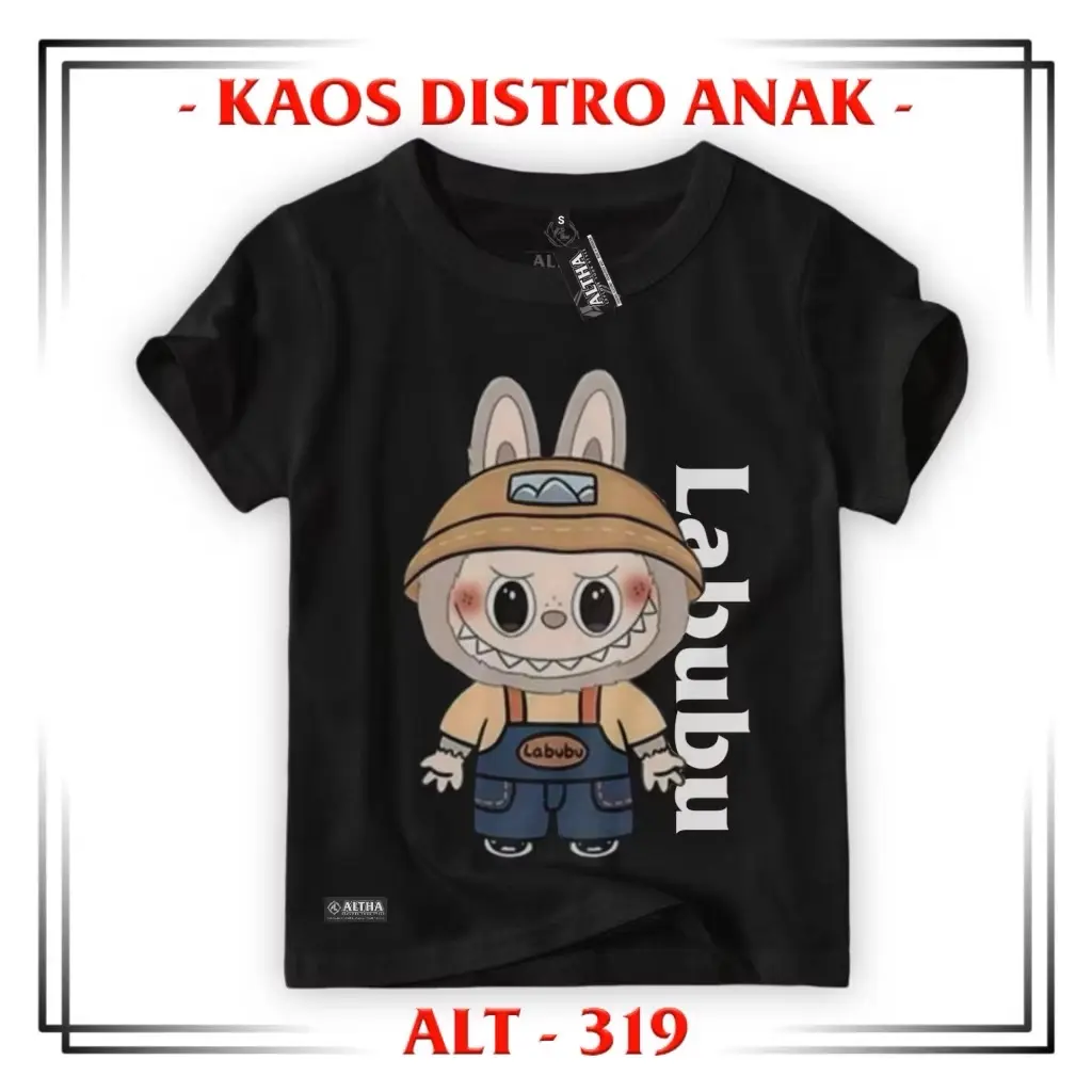 BAJU LABUBU ANAK PEREMPUAN & LAKI LAKI  || KAOS DISTRO ANAK PEREMPUAN ALTHA CODE ALT 315 HITAM LABUBU THE MONSTER TASTY 1-12 TAHUN