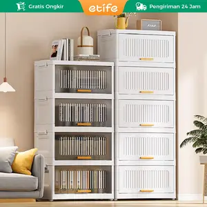 Lemari Plastik Transparan 2-5 Susun Tanpa Instalasi – Rak Estetik Serbaguna untuk Kosmetik, Dapur & Kamar Tidur