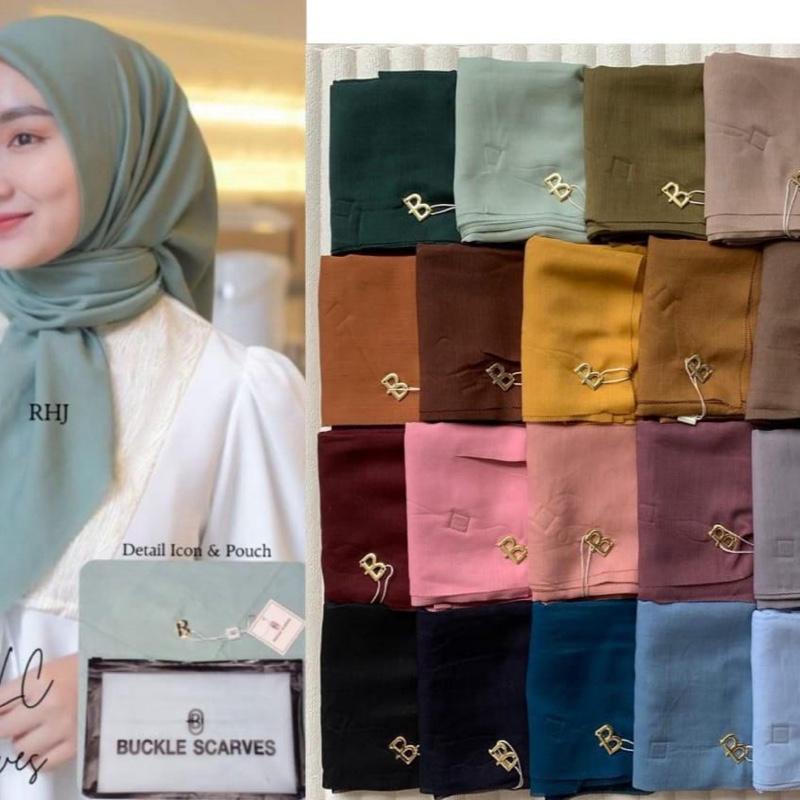 Hijab Segiempat Buckle Scarf Polos Kerudung Katun Voal Wanita Muslim 4