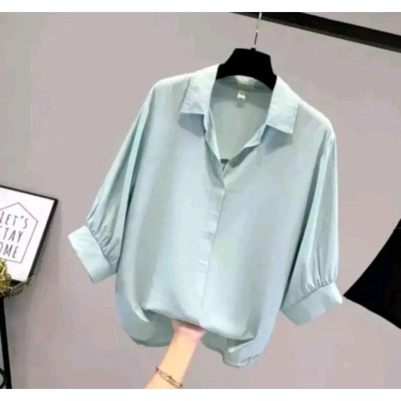 Atasan wanita leher V neck lengan balon./ blouse polos kemeja wanita / 5