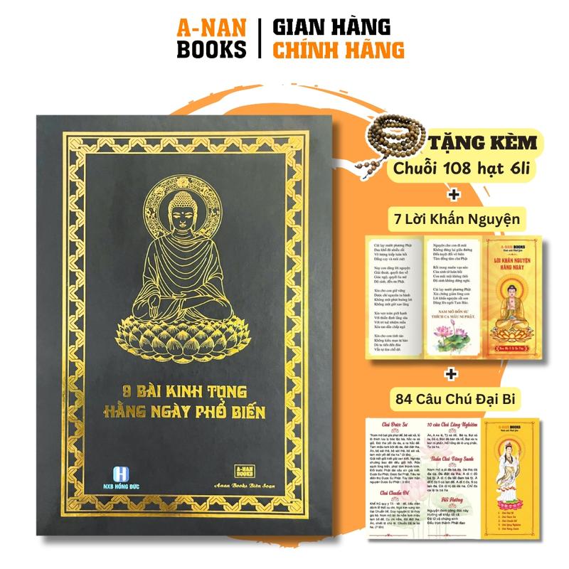  Sách - Trọn Bộ 9 Bài Kinh Tụng Dùng Để Đọc Hằng Ngày - BÌA CỨNG ĐEN ANBS - Tặng Kèm Chuỗi 108 Hạt 6 Li + Tờ Chú Đại Bi + Tờ Khấn Nguyện Đọc Hằng Ngày - Anan Books 